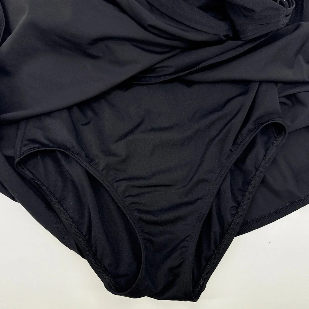 Lands' End Women's Black Surplice‎ Wrap Swim Dress Tummy Control Swimsuit 6-8 S